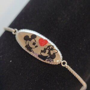 Disney Mickey & Minnie Mouse Silver Plated Lariat Bracelet, Official License